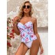 Floral Printed Spaghetti-Neck Tankini Swimsuit Floral Printed Spaghetti-Neck Tankini Swimsuit
