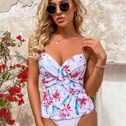 Floral Printed Spaghetti-Neck Tankini Swimsuit