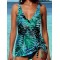 Holiday Style Floral Printed Smocked Tankini Swimsuit
