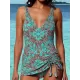 Holiday Style Floral Printed Smocked Tankini Swimsuit Holiday Style Floral Printed Smocked Tankini Swimsuit