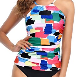 Floral Printed Halterneck High-Waisted Tankini Swimsuit