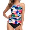 Floral Printed Halterneck High-Waisted Tankini Swimsuit