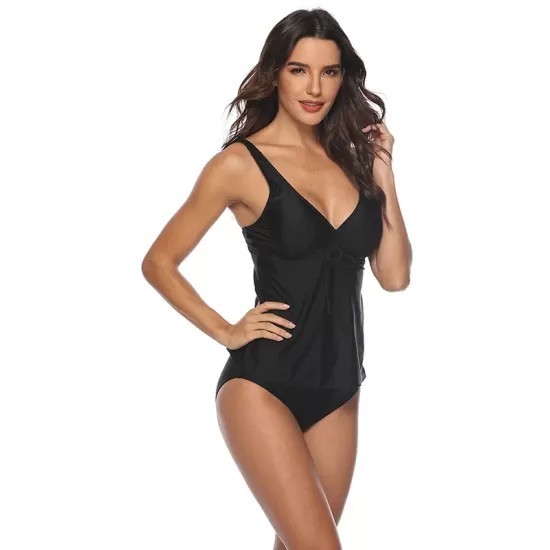 Floral Printed Plunging Bowknot Tankini Swimsuit Floral Printed Plunging Bowknot Tankini Swimsuit