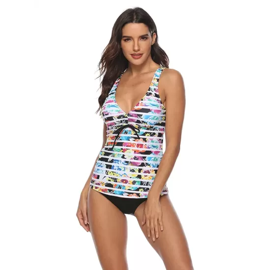 Floral Printed Plunging Bowknot Tankini Swimsuit Floral Printed Plunging Bowknot Tankini Swimsuit