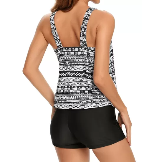 Ethnic Printed Adjustable Spaghetti-Neck Tankini Swimsuit Ethnic Printed Adjustable Spaghetti-Neck Tankini Swimsuit