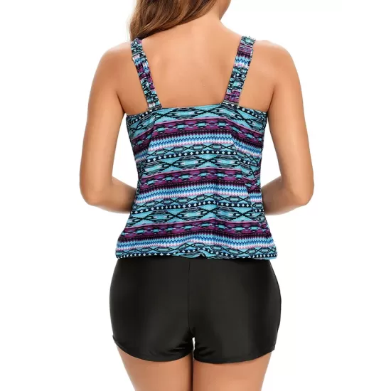 Ethnic Printed Adjustable Spaghetti-Neck Tankini Swimsuit Ethnic Printed Adjustable Spaghetti-Neck Tankini Swimsuit