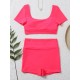 Solid Color Short-Sleeves High-Waisted Tankini Swimwear Solid Color Short-Sleeves High-Waisted Tankini Swimwear
