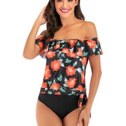 One-Shoulder Floral Printed High-Waisted Tankini Swimwear