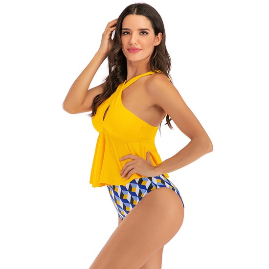 Floral Printed Falbala High-Waisted Tankini Swimwear Floral Printed Falbala High-Waisted Tankini Swimwear