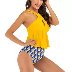 Floral Printed Falbala High-Waisted Tankini Swimwear
