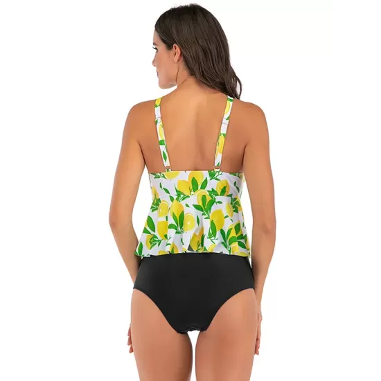 Floral Printed Falbala High-Waisted Tankini Swimwear Floral Printed Falbala High-Waisted Tankini Swimwear