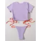 Plain Short Sleeve Split-Joint Drawstring Tankini Swimwear Plain Short Sleeve Split-Joint Drawstring Tankini Swimwear