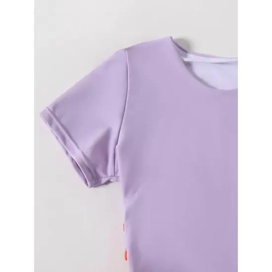 Plain Short Sleeve Split-Joint Drawstring Tankini Swimwear Plain Short Sleeve Split-Joint Drawstring Tankini Swimwear