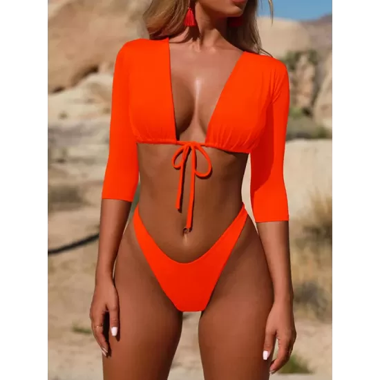 Plain Knot Front Bikinis Swimwear Plain Knot Front Bikinis Swimwear