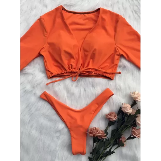 Plain Knot Front Bikinis Swimwear Plain Knot Front Bikinis Swimwear
