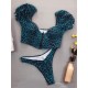 Leopard Print Zipper Short Sleeves Split Bikini Swimsuit Leopard Print Zipper Short Sleeves Split Bikini Swimsuit