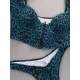 Leopard Print Zipper Short Sleeves Split Bikini Swimsuit Leopard Print Zipper Short Sleeves Split Bikini Swimsuit
