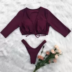 Plain Knot Front Tankini Swimwear