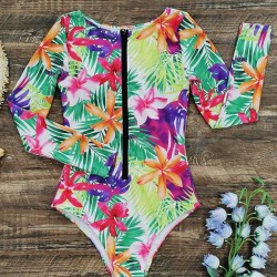 Fashion Floral Print Zipper Sexy  One-Piece Wetsuit Swimwear