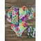 Fashion Floral Print Zipper Sexy  One-Piece Wetsuit Swimwear