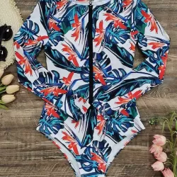 Fashion Floral Print Zipper Sexy  One-Piece Wetsuit Swimwear