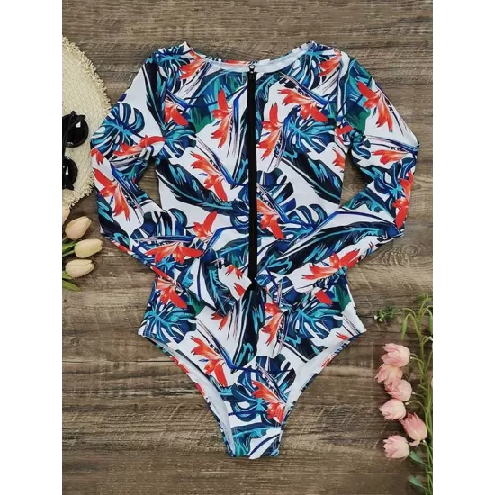 Fashion Floral Print Zipper Sexy One-Piece Wetsuit Swimwear Fashion Floral Print Zipper Sexy One-Piece Wetsuit Swimwear