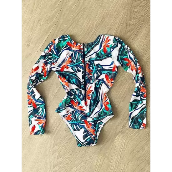 Fashion Floral Print Zipper Sexy One-Piece Wetsuit Swimwear Fashion Floral Print Zipper Sexy One-Piece Wetsuit Swimwear