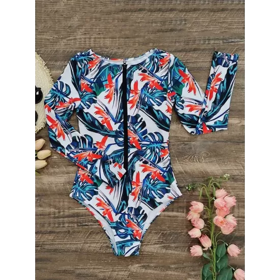 Fashion Floral Print Zipper Sexy One-Piece Wetsuit Swimwear Fashion Floral Print Zipper Sexy One-Piece Wetsuit Swimwear