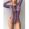 Long Sleeve Color-Block Snake-Print Bandage Wetsuit