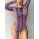 Long Sleeve Color-Block Snake-Print Bandage Wetsuit Long Sleeve Color-Block Snake-Print Bandage Wetsuit