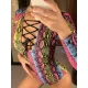 Long Sleeve Color-Block Snake-Print Bandage Wetsuit Long Sleeve Color-Block Snake-Print Bandage Wetsuit