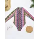 Long Sleeve Color-Block Snake-Print Bandage Wetsuit Long Sleeve Color-Block Snake-Print Bandage Wetsuit
