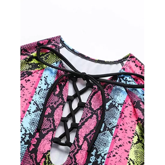 Long Sleeve Color-Block Snake-Print Bandage Wetsuit Long Sleeve Color-Block Snake-Print Bandage Wetsuit