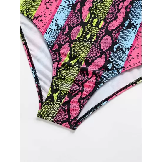Long Sleeve Color-Block Snake-Print Bandage Wetsuit Long Sleeve Color-Block Snake-Print Bandage Wetsuit