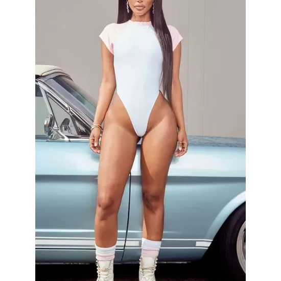 Sexy Backless Color-Block Short Sleeve One-Piece Wetsuit Sexy Backless Color-Block Short Sleeve One-Piece Wetsuit