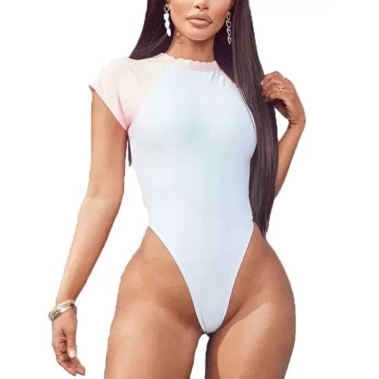 Sexy Backless Color-Block Short Sleeve One-Piece Wetsuit Sexy Backless Color-Block Short Sleeve One-Piece Wetsuit