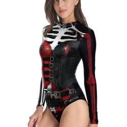 Halloween Harley Quinn Skeleton Printed Long-Sleeves Wetsuit