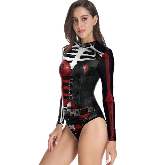 Halloween Harley Quinn Skeleton Printed Long-Sleeves Wetsuit Halloween Harley Quinn Skeleton Printed Long-Sleeves Wetsuit