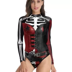 Halloween Harley Quinn Skeleton Printed Long-Sleeves Wetsuit