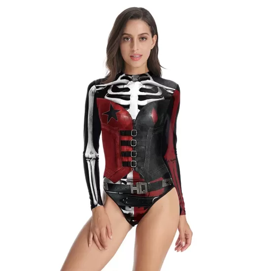 Halloween Harley Quinn Skeleton Printed Long-Sleeves Wetsuit Halloween Harley Quinn Skeleton Printed Long-Sleeves Wetsuit
