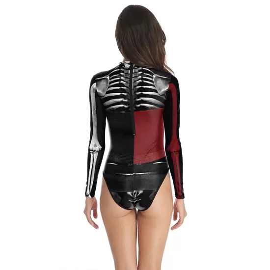 Halloween Harley Quinn Skeleton Printed Long-Sleeves Wetsuit Halloween Harley Quinn Skeleton Printed Long-Sleeves Wetsuit