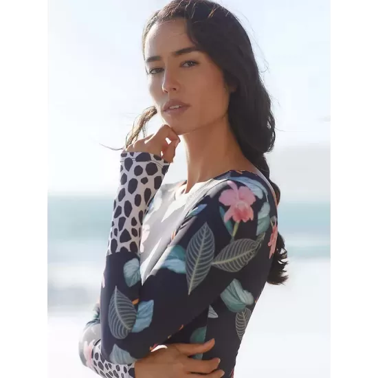 Flower&Leaves Print Long Sleeves One-Piece Wetsuit Flower&Leaves Print Long Sleeves One-Piece Wetsuit