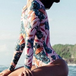 Floral Printed Long Sleeves One Piece Wetsuit