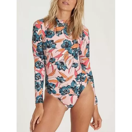 Floral Printed Long Sleeves One Piece Wetsuit Floral Printed Long Sleeves One Piece Wetsuit