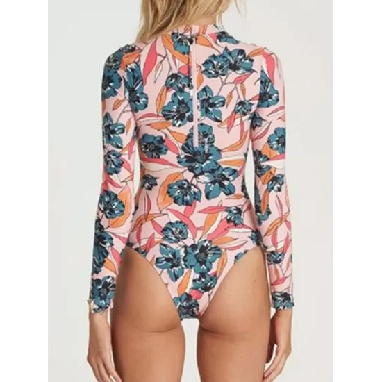 Floral Printed Long Sleeves One Piece Wetsuit Floral Printed Long Sleeves One Piece Wetsuit