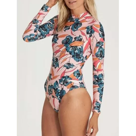 Floral Printed Long Sleeves One Piece Wetsuit Floral Printed Long Sleeves One Piece Wetsuit