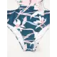 Monokini Long Sleeve Contrast Color Floral Zipper Rash Guard Monokini Long Sleeve Contrast Color Floral Zipper Rash Guard