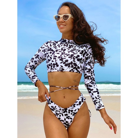Sexy Backless Lace-Up Floral-Printed Wetsuits Sexy Backless Lace-Up Floral-Printed Wetsuits