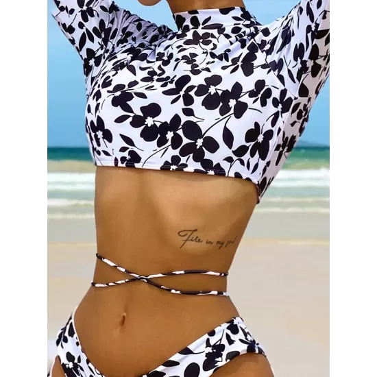 Sexy Backless Lace-Up Floral-Printed Wetsuits Sexy Backless Lace-Up Floral-Printed Wetsuits