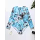 Long-Sleeves Sun-Protection Floral Printed One-Piece Wetsuits Long-Sleeves Sun-Protection Floral Printed One-Piece Wetsuits